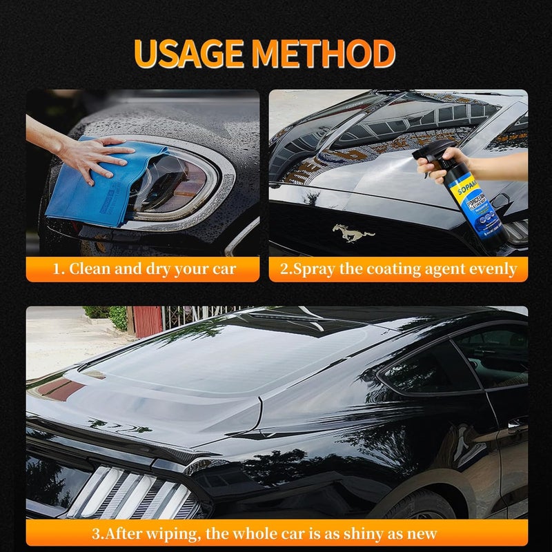 SOPAMI Car Coating Spray, Quick Effect Coating Agent,Quickly Coat Wax Spray Car Scratch Wax Polish ，Waterless Wash Oil Film Emulsion Glass Cleaner (1 Pc+Cloth) - Image 3